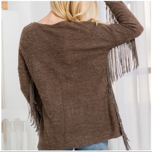 Women’s RYU Fringe&Lace Western Momma,Knit Top,inTaupe Brown ,Irish Cream - Picture 13 of 14
